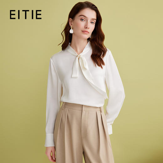 EITIE爱特爱春季新款温柔百搭显瘦飘带上衣7713402 商品图0