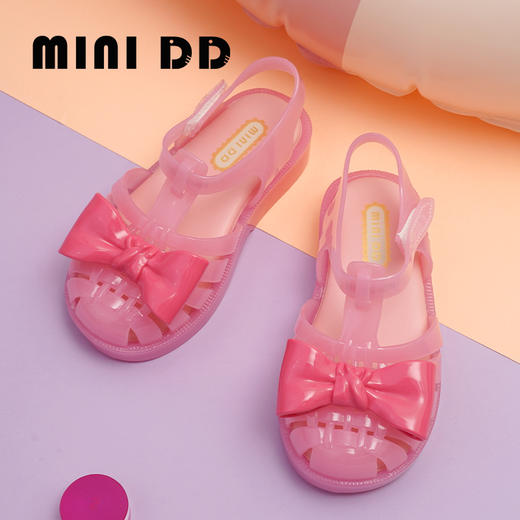 MINIDD儿童猪笼鞋魔术贴女童沙滩凉鞋粉色蝴蝶结罗马鞋MNDD24-10 商品图3