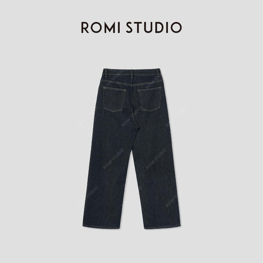 ROMI STUDIO“莱卡丹宁”莱卡棉弹力加绒宽松直筒牛仔裤RW24AX80727 商品图1