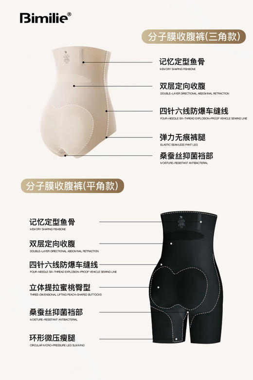 2.26之后发！【蓓米莉Bimilie分子膜收腹裤 平角/三角】塑形呼吸王！无痕高弹❗❗定制科技呼吸网孔，透气效果更强！✅桑蚕丝底裆+7A抗菌面料！塑形➕舒适 ✅四根记忆软骨支撑，随时稳固调节收腹！ 商品图11