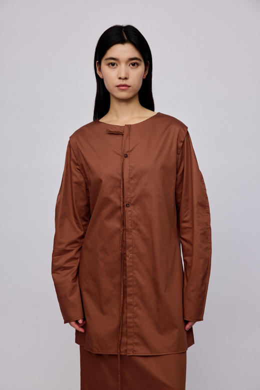 Ruohan 栗棕纯棉无领衬衫 商品图6