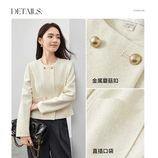 【内购】亮丝花纱聚会优雅气质圆领定制双排金属扣垫肩长袖肌理感外套-151W58655 商品图3