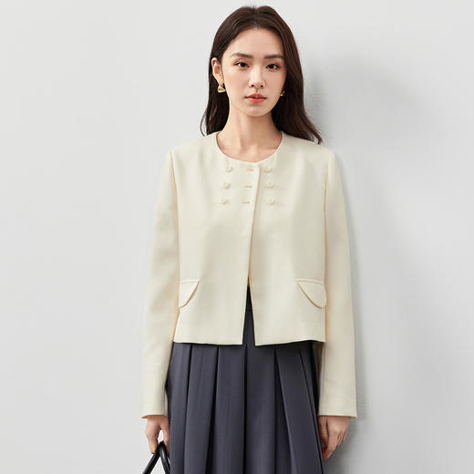 【内购】立体裁剪通勤优雅气质圆领双排扣垫肩肌理感外套-151W58429 商品图2