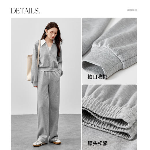 【内购】懒人套装格雷系针织拼接假两件V型翻领卫衣&松紧腰直筒长裤-151Z58740 商品图3