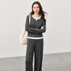 【内购】【懒人针织套装】双层领撞色拼接假两件修身上衣&直筒阔腿长裤-151Z57959 商品缩略图2