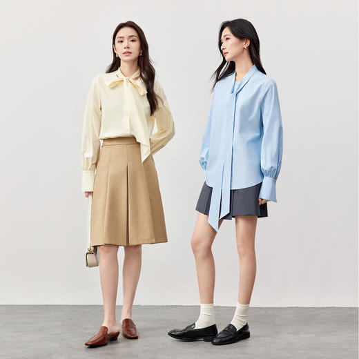 【内购】清爽莱赛尔设计感蝴蝶结飘带领下摆前短后长宽松垂感薄款衬衫-151C58284 商品图3