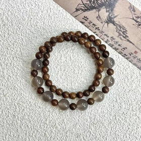 【新中式金丝檀木串珠手链】古风高颜值手饰 复古双圈木质灰玛瑙手串 