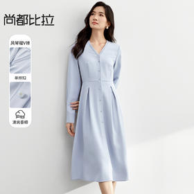 【内购】时尚优雅风琴褶V领腰部工字褶收腰显瘦垂感连衣裙-151L58232