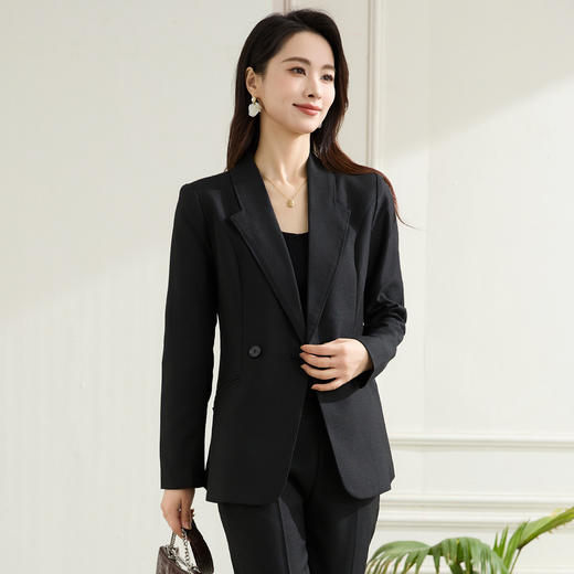 【上衣+裤子】罗蒙春秋双排扣西服套装女士商务通勤职业时尚百搭西装两件套 商品图5