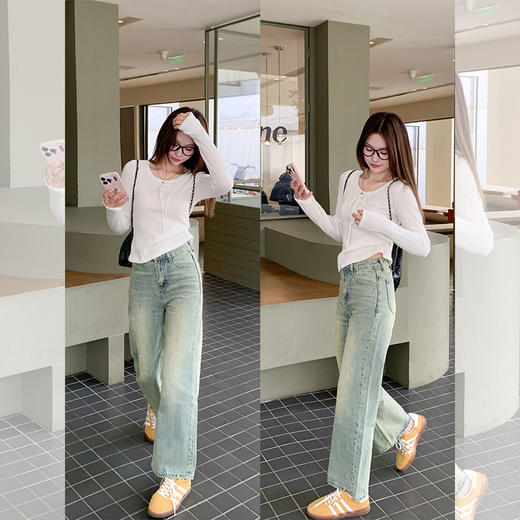 <曾小咸推荐>蓝色高腰直筒牛仔裤 日常179.99/件 立减90 秒杀89.99/件！！ 商品图3