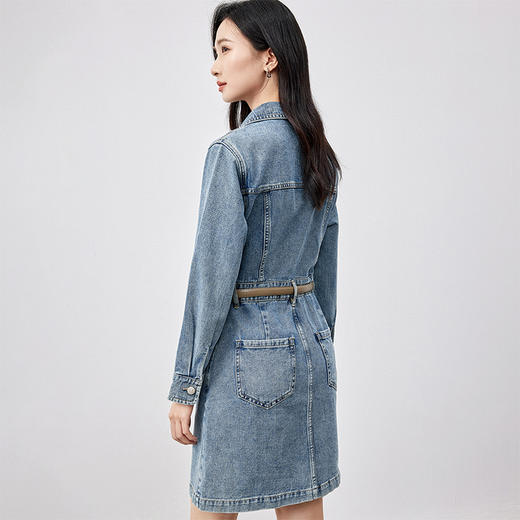 【内购】松弛都市复古丹宁通勤翻领可拆卸皮腰带水洗全棉牛仔连衣裙-W51L58769 商品图2