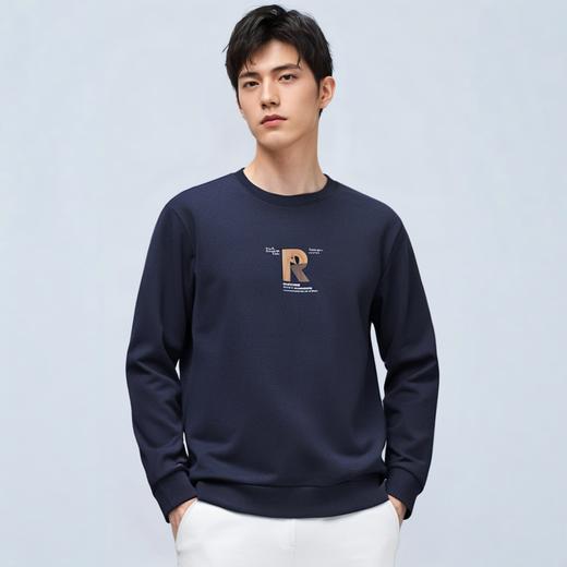 【加绒加厚 蚕丝混纺】罗蒙秋冬加绒保暖卫衣男士时尚潮流胸花卫衣男套头T恤 商品图1