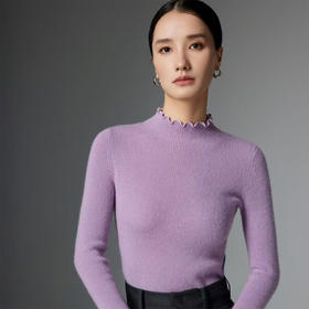【高货QJ】全新升级【铂金会员367/天猫499/差价132】(04626) 洛诗琳半高领山羊绒女秋冬修身花瓣领纯色针织羊毛打底衫