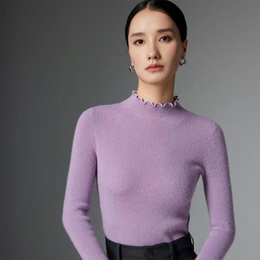 【高货QJ】全新升级【铂金会员367/天猫499/差价132】(04626) 洛诗琳半高领山羊绒女秋冬修身花瓣领纯色针织羊毛打底衫 商品图0