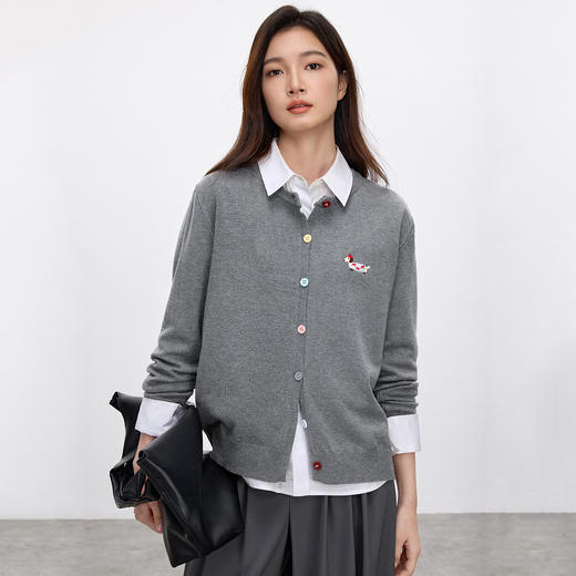 【内购】撞色纽扣针织多巴胺彩色纽扣小动物刺绣装饰仿羊绒休闲针织-W51W58929 商品图2