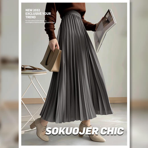 「气质百褶裙！四色可选」品质气质显瘦经典百褶裙 秋冬高腰半身裙女松紧腰中长款裙子 商品图3