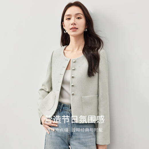 【内购】好运系列氛围感红色千金小香风外套珠片肌理感圆领短外套女-151W58678 商品图1