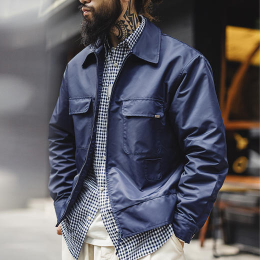 工装优选 美式复古海军蓝刺绣夹克字母翻领拉链尼龙休闲外套男秋冬 商品图0