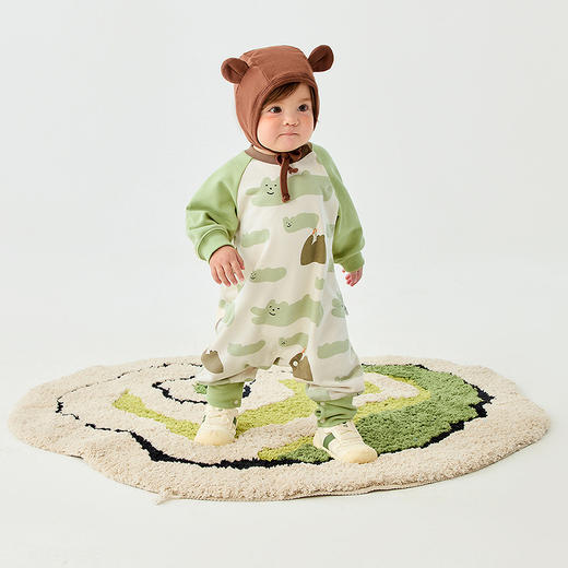 迷你巴拉外出拉连体衣男女童宝宝宽松萌趣插肩袖爬服2025春 商品图2