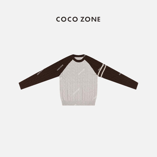 COCO ZONE秋冬羊毛织撞色擦肩袖时尚圆领针织衫23C50007 商品图0