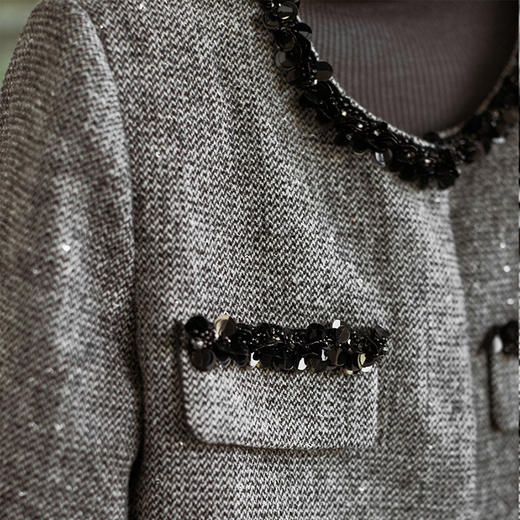 【高货wl】全新升级【铂金会员367/天猫489/差价122】(90143) 洛诗琳重工亮片钉珠外套女新款羊毛小香风名媛气质外套女 商品图2