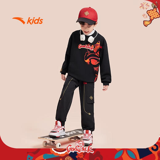 安踏儿童卫衣男童新年衣服2025春新年大童红色拜年服352518707 商品图2