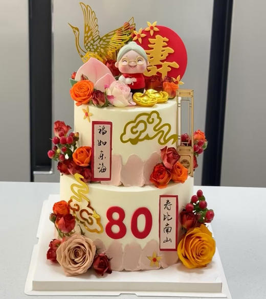 【多福多寿】--时尚祝寿蛋糕｜熊猫人免费送货上门唱歌跳舞主持 商品图0