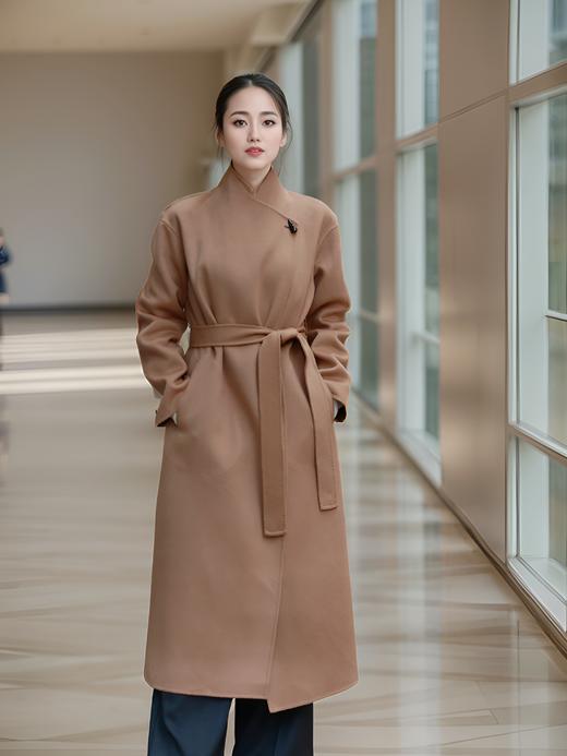 立领牛角扣装饰两侧开衩双面手工大衣 商品图0