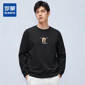 【加绒加厚 蚕丝混纺】罗蒙秋冬加绒保暖卫衣男士时尚潮流胸花卫衣男套头T恤