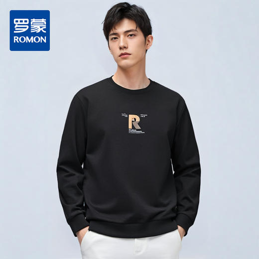 【加绒加厚 蚕丝混纺】罗蒙秋冬加绒保暖卫衣男士时尚潮流胸花卫衣男套头T恤 商品图0