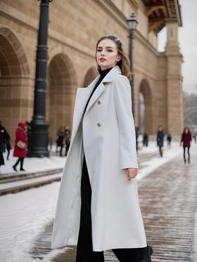 翻领双排扣收腰大衣