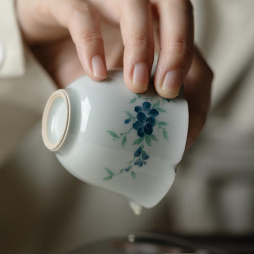 束刻<釉下彩手绘夕颜花盖碗> 商品图1