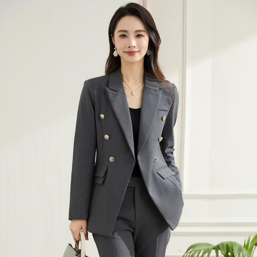 【上衣+裤子】罗蒙春秋双排扣戗驳领西服套装女士商务通勤职业西装两件套 商品图5