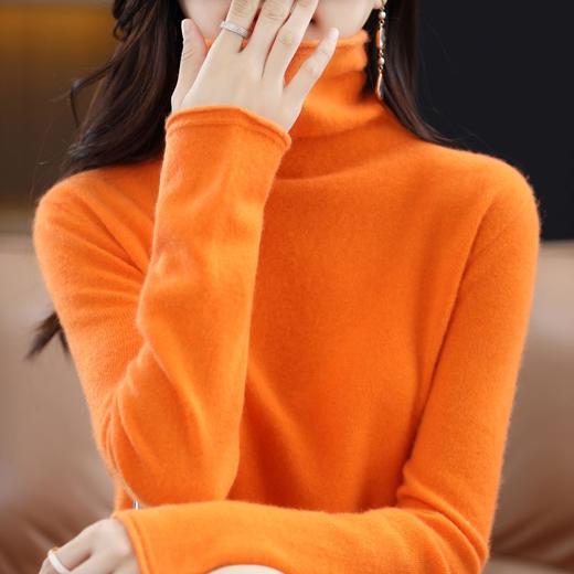 100%纯羊毛衫女卷口高领毛衣堆堆领纯色打底 商品图7