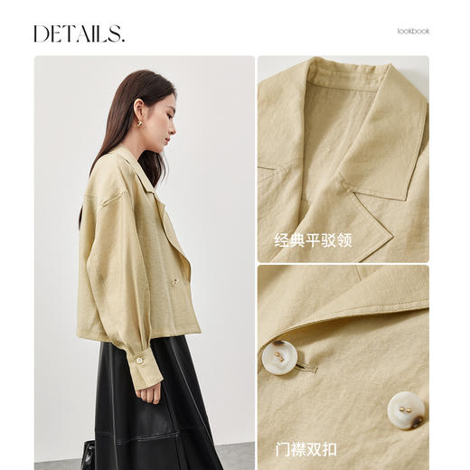 【内购】都市通勤气质简约平驳领双扣落肩长袖轻薄微透宽松显瘦风衣外套-151F58413 商品图3