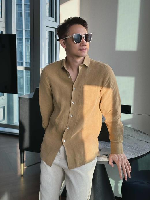 【顺丰包邮】41849 LP同款时尚轻奢风温莎领老钱风高级感亚麻男士衬衫1030 商品图9