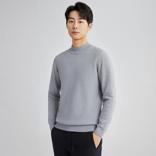 【含羊毛】圣得西男士罗纹半高领毛衫年冬季百搭加厚上衣 商品图1