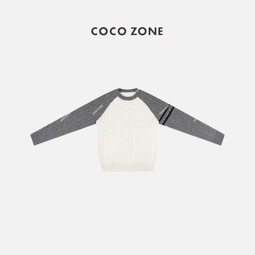 COCO ZONE秋冬羊毛织撞色擦肩袖时尚圆领针织衫23C50007 商品图1