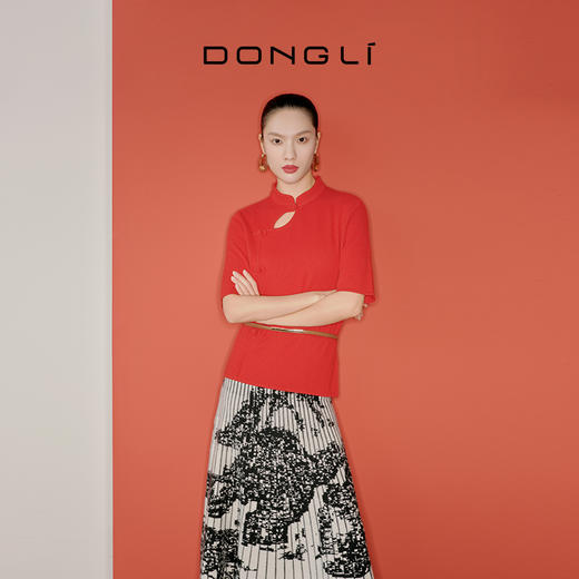 东黎 • 山羊绒 女士秋冬 新中式气质中国风红色短袖 3548 商品图3