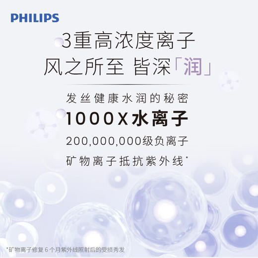 【飞利浦】吹风机负离子不伤发家用高速电吹风水离子大功率护发磁吸速干吹风筒 【绝绝紫】水光机BHD720/05 商品图2