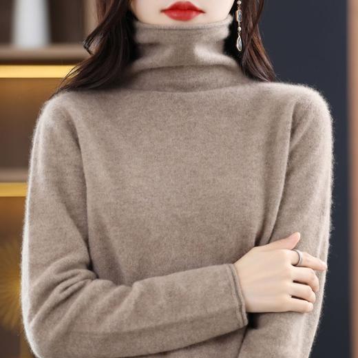 100%纯羊毛衫女卷口高领毛衣堆堆领纯色打底 商品图3