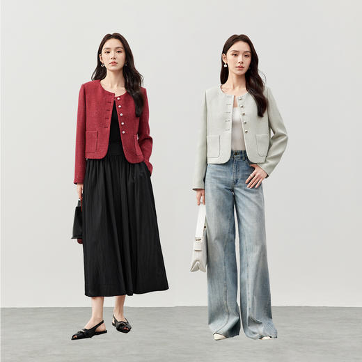 【内购】好运系列氛围感红色千金小香风外套珠片肌理感圆领短外套女-151W58678 商品图4