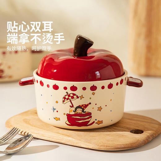 摩登主妇苹果女孩泡面碗带盖圣诞餐具生日礼物送女生可爱陶瓷碗具 商品图3