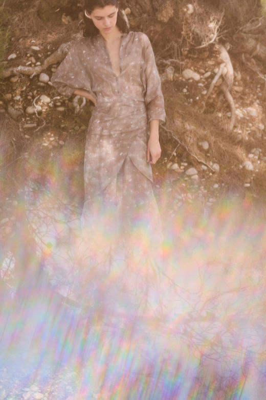 Cortana  灰褐光影JILL苎麻围裹式连衣裙 商品图3