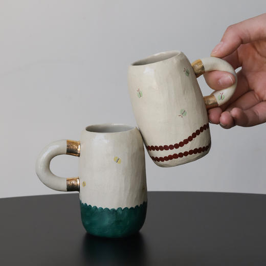 中国 花狗空间张晓雪 雕塑系列马克杯 金边 彩色条纹 盘 商品图4