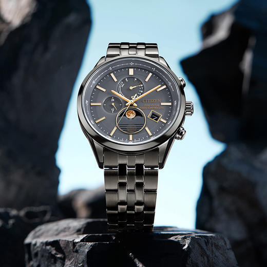 西铁城CITIZEN光动能电波不锈钢GIP覆膜月相男表BY1037-51H 商品图6