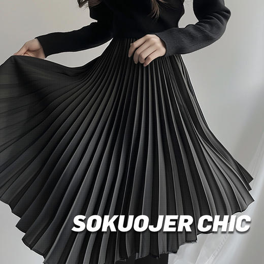 「气质百褶裙！四色可选」品质气质显瘦经典百褶裙 秋冬高腰半身裙女松紧腰中长款裙子 商品图1