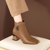 【预售5天】方头粗跟卡其色短靴，侧拉链软底皮靴子DSM&A136-2 商品缩略图4