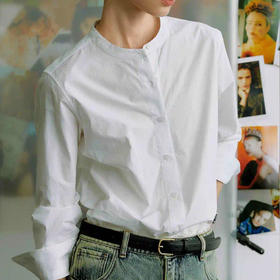 【顺丰包邮】40629 洛诗琳法式设计感简约纯色小圆领百搭衬衫女151
