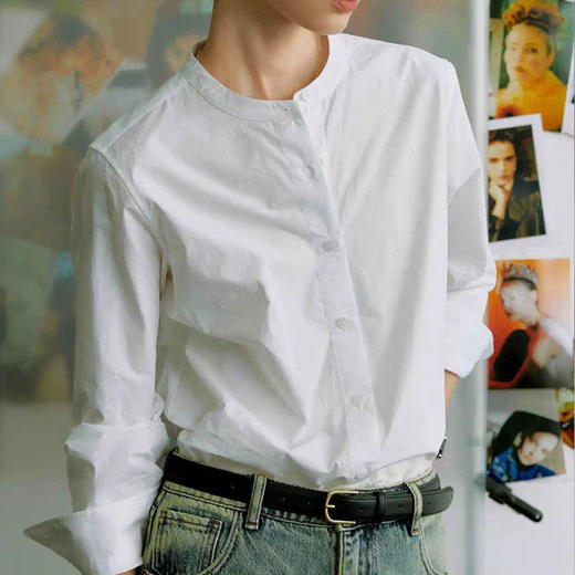 【顺丰包邮】40629 洛诗琳法式设计感简约纯色小圆领百搭衬衫女151 商品图0